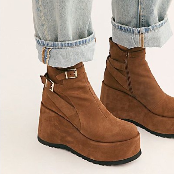 NWT Free People Sabrina Platform Suede Leather Ankle Boot Brown size 10 - Picture 3 of 14
